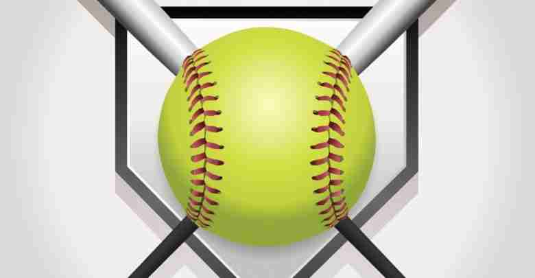 Softball, Bat, And Homeplate Emblem Illustration