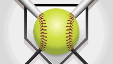 Softball, Bat, And Homeplate Emblem Illustration