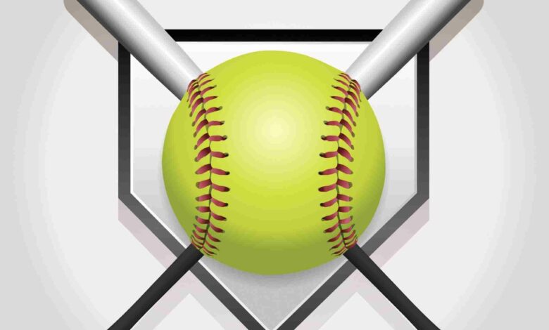 Softball, Bat, And Homeplate Emblem Illustration