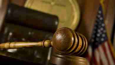 Closeup of gavel in court room