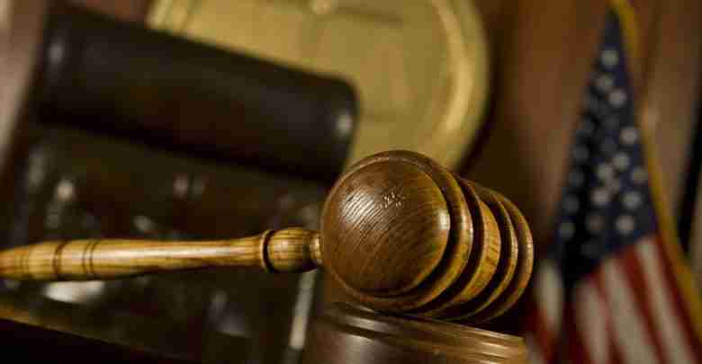 Closeup of gavel in court room