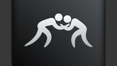 Bigstock Wrestling Icon On Square Black 14425031 390x220