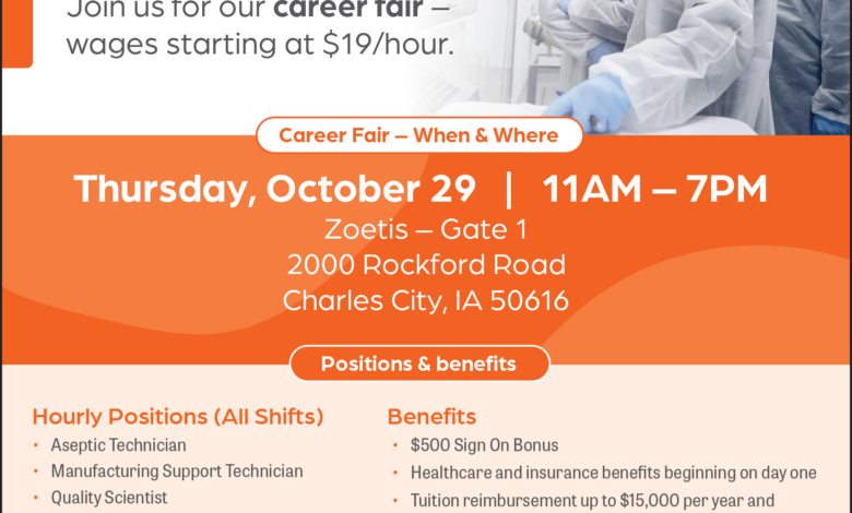 Zoetis Job Fair Thursday (Oct. 29) in Charles City Zoetis Career Fair Thurs Oct 29 2026 780x470